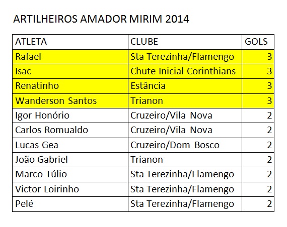 Artilheiros Amador Mirim 2014